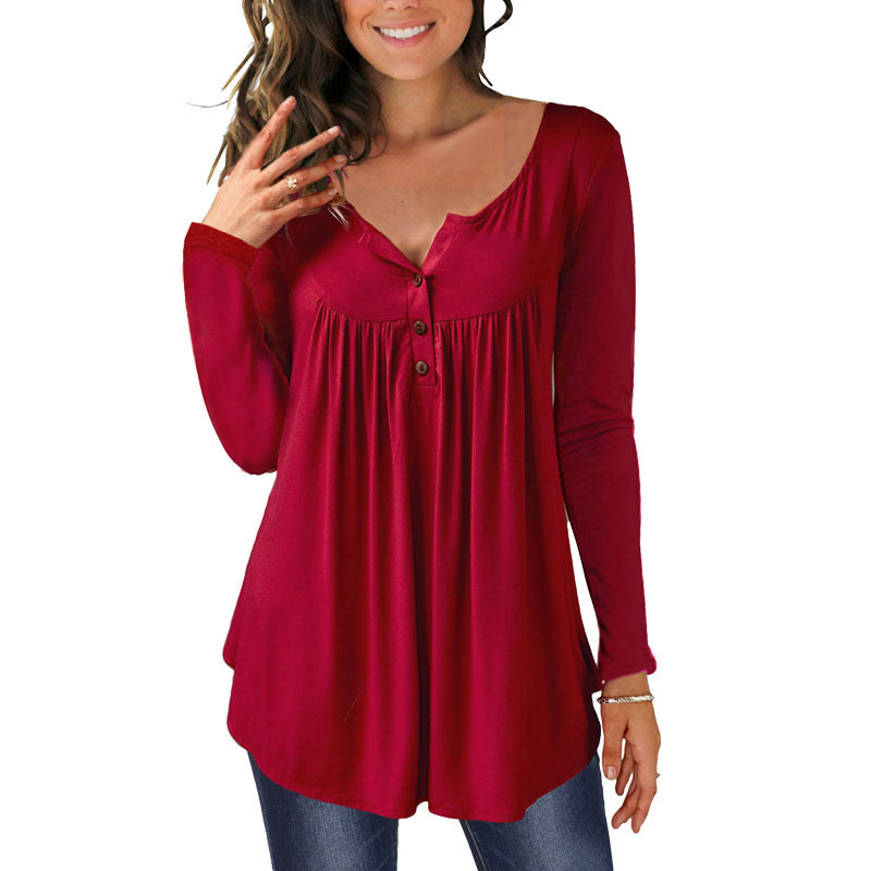 "Women's Printed Plus Size Deep V Pullover T-shirt – Effortless Style and Comfort"