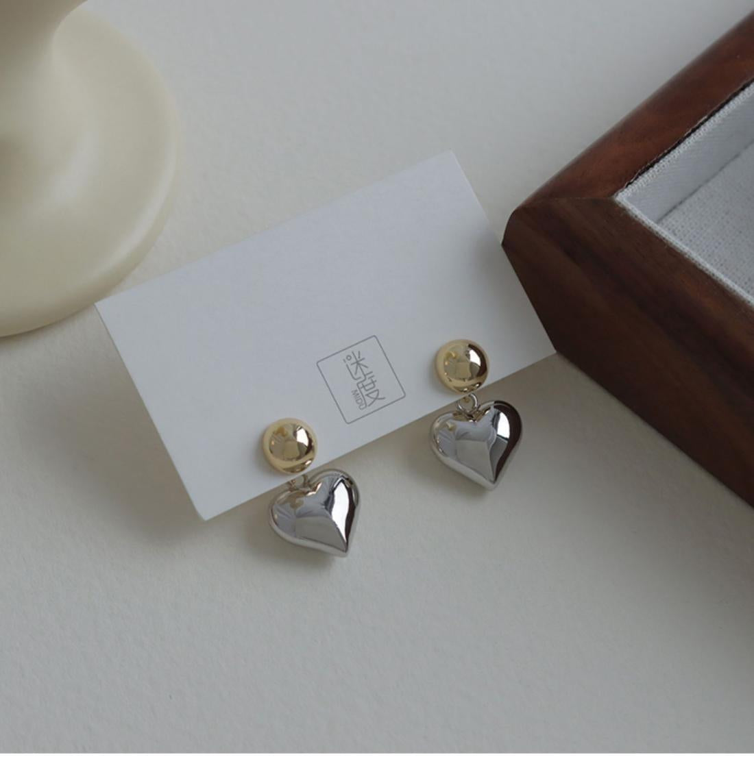 "Luxe Heartbeat – 3D Contrast Love Sterling Silver Studs"