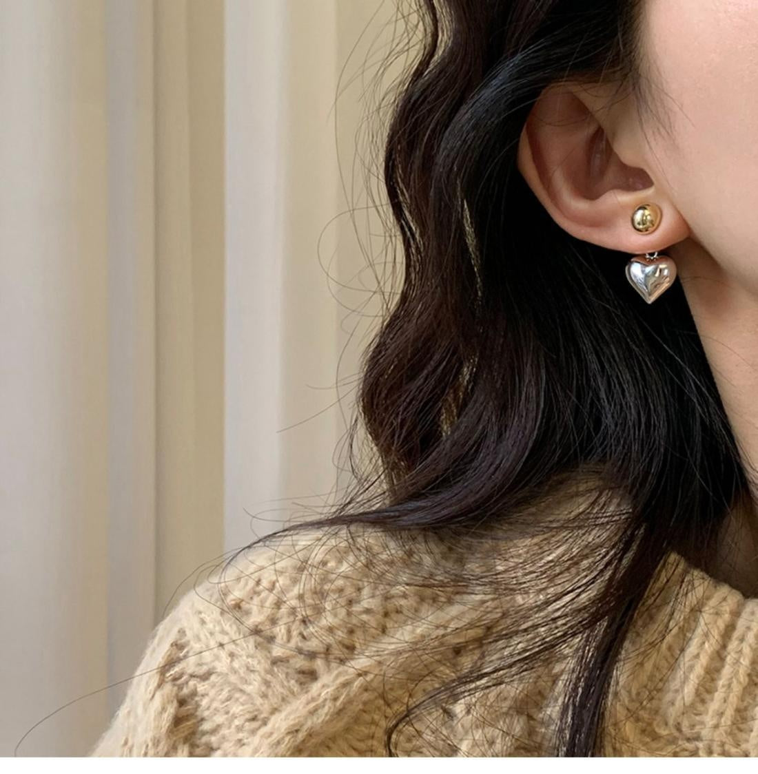 "Luxe Heartbeat – 3D Contrast Love Sterling Silver Studs"